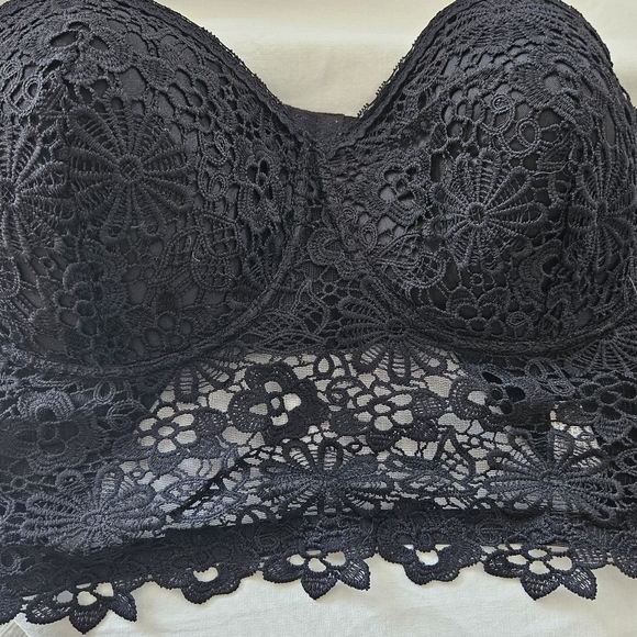 Black Crochet Lace Bustier Corset Top XXL Strapless Longline Sweetheart - Picture 8 of 16